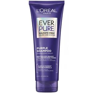 lot 2757 image: LOreal Paris Sulfate Free Brass Toning Purple Shampoo for Blonde, Bleached, Silver, or Brown Highlighted Hair, EverPure, 6.8 Fl Oz (Packaging May Vary) - Retail $10