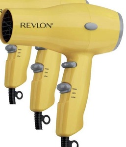 lot 2793 image: REVLON Compact Hair Dryer  1875W Lightweight Design, Perfect for Travel, (Yellow), Plastic - Retail $17