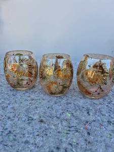 lot 126 image: Hand Painted Glass Votive Candle Holders with Autumn Leaf Design