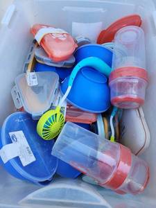 lot 138 image: Lot of Kitchen Containers - Cereal Cups, Bowls, Pizza Slice Containers and Omelet Container - Tote Not Included