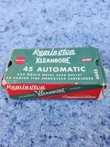 lot 143 image: Remington Kleanbore 45 Automatic Ammunition Box with Cartridges