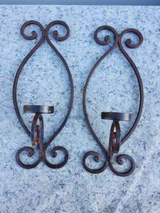 lot 171 image: Wrought Iron Wall Sconce Candle Holders Set of 2