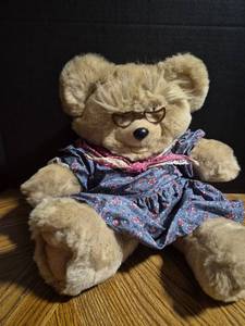 lot 187 image: Teddy Bear with Glasses in Blue Floral Dress