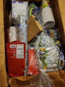 lot 203 image: Large Box of Party Supplies and Favors