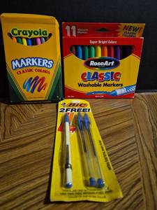 lot 235 image: Art Supply Bundle - Crayola Markers, RoseArt Washable Markers, BIC Ballpoint Pens