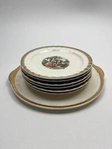 lot 210 image: French Provincial Porcelain Plate Set with Courting Scene
