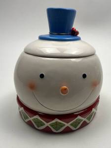 lot 225 image: Cracker Barrel Snowman Magic Cookie Jar with Blue Top Hat