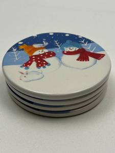 lot 226 image: Christmas Snowman Ceramic Plates Set of 4