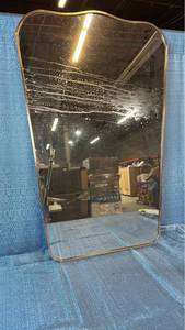 lot 2007 image: Threshold Metal Curve Top Brass Finish Wall Mirror 23x36.