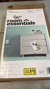 lot 2185 image: Room Essentials Modern White 3-Drawer Dresser.