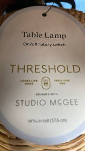 lot 3012 image: Threshold Studio McGee Wicker Table Lamp with Rotary Switch