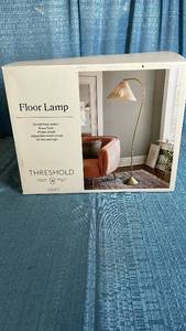 lot 3058 image: Threshold Brass Floor Lamp with Wicker Shade