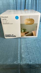 lot 3061 image: Room Essentials Bamboo Woven Pendant Lamp with Cord Switch