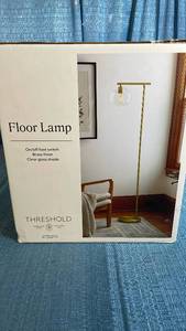 lot 3064 image: Threshold Brass Floor Lamp with Clear Glass Shade