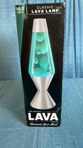 lot 3065 image: 16.3 Inch Lava Lamp GreenTeal with Silver Base