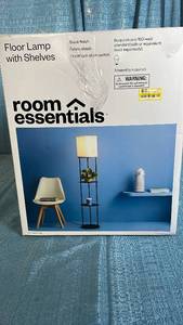 lot 3067 image: Room Essentials Black Floor Lamp with Shelves