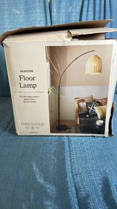 lot 3069 image: Threshold Addison Arc Floor Lamp with Rattan Shade