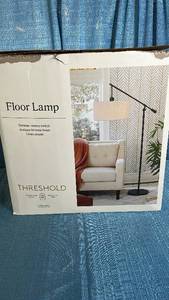 lot 3071 image: Threshold Floor Lamp with Linen Shade and Bronze Finish