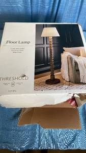 lot 3074 image: Threshold Floor Lamp with Dark Brown Finish and Beige Shade