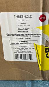 lot 3076 image: Threshold Studio McGee Black Wall Lamp with Assembly Instructions