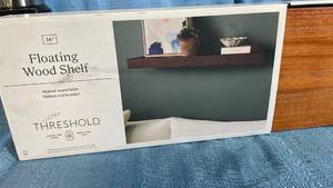 lot 3082 image: Threshold 36 Inch Floating Wood Shelf Walnut Finish