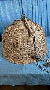 lot 3094 image: Woven Rattan Pendant Light with Brass Hardware