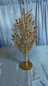 lot 3100 image: Gold Tinsel Christmas Tree with Red Ornaments 24 Inch