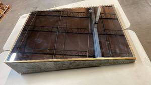 lot 3102 image: Large Rectangular Angled Mirror with Gold Trim