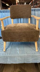 lot 3104 image: Threshold Studio McGee Upholstered Wood Arm Accent Chair Brown