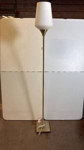 lot 8004 image: Modern Brass Torchiere Floor Lamp with White Plastic Shade