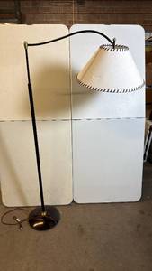 lot 8012 image: Black Arc Floor Lamp with Cream Shade