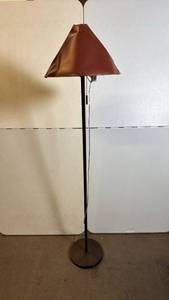 lot 8021 image: Mid Century Modern Floor Lamp with Brown Leather Shade