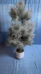 lot 8028 image: Threshold Artificial Pine Tree in White Ceramic Pot