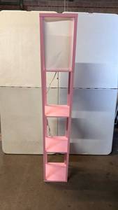 lot 8034 image: Pink Floor Lamp with Shelves and Fabric Shade