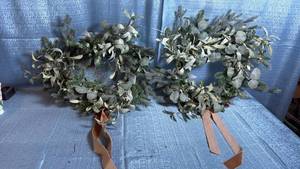 lot 8039 image: Threshold Eucalyptus Pine Holiday Wreaths with Ribbons