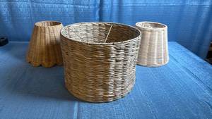 lot 8051 image: Woven Wicker Lamp Shade Set - 2 Small and 1 Large