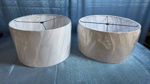 lot 8052 image: Fabric Drum Lampshades with Wire Frame