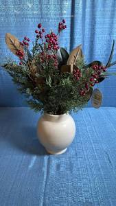 lot 8057 image: Studio McGee Threshold Ceramic Vase with Holiday Greenery Arrangement