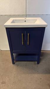 lot 8063 image: Modern Navy Blue Bathroom Vanity with White Ceramic Sink