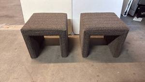 lot 8067 image: Pair of Brown Tweed Upholstered Ottoman Stools