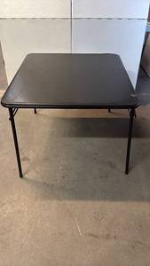 lot 8068 image: Black Folding Card Table With Metal Legs and Padded Table Top