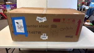 lot 8071 image: Walnut Counter Stools with Beige Cushions - Set of 2