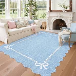 lot 8088 image: GarveeHome Scalloped Bow Rug for Living Room, Solid Blue Rug for Dorm, Washable Rugs 5x7 Soft Low Pile Non Slip Scalloped Rugs for Nursery College Bedroom Decor Kids Room Playroom