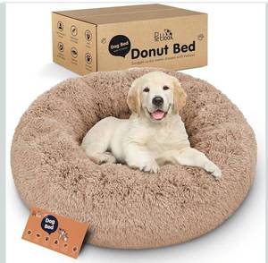 lot 8100 image: Donut Dog Bed - Premium Comfort for Anxiety Relief - Fluffy & Calming Design with Ultra-Plush Support  Cozy Round Dog Bed with Super Soft Circle Style (Camel, Small)