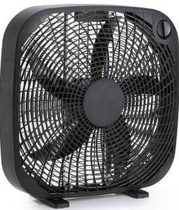 lot 8103 image: Amazon Basics 3-Speed Box Fan for Bedroom, Portable with Carry Handle, Powerful Airflow, 5 Blades, Lightweight Design, 67 Watts, 20-Inch, Black, 6.8D x 20.86W x 21.33H