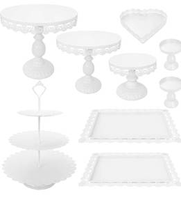 lot 8116 image: Set of 9 Cake Stands Metal Cupcake Stand Set Multiple Styles Candy Fruit Display Tower Dessert Plate Cake Serving Tray for Birthday Party Wedding Anniversary Baby Shower Engagement (White)