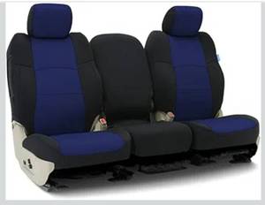 lot 8128 image: Coverking Custom Fit Seat Cover Designed for Select Subaru Models 1 Row, Neosupreme Fabric, Blue with Black Sides Retail$209