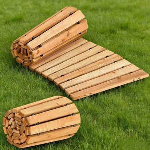 lot 8146 image: Wooden Garden Pathway, Outdoor Roll Out Decorative Garden Walkway, Weather-Resistant Non-Slip Wooden Walkway Pavers for Backyard, Beach, Wedding Party Paths (Natural, 6FT Curved)
