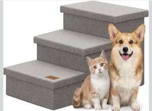 lot 8149 image: Zerbuger Wider Dog Ramp for High Bed with Storage 18 H, Foldable Dog Stairs for Small Medium Large Older Senior Animal, Sturdy Dog Step for Climbing Bed or Couch, Arthritis-Friendly (Gray, No Condo)