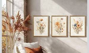 lot 8154 image: Framed Vintage Wildflower Canvas Wall Art Floral Set of 3 Country Farmhouse Watercolor Flowers Prints Rustic Wood Frame Botanical Artwork Poster for Bedroom Living Room Girls Room Decoration 12 x 16